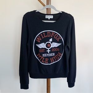 WILDFOX "Mile High" Pullover Crewneck Lightweight Fleece Sweatshirt Black Small